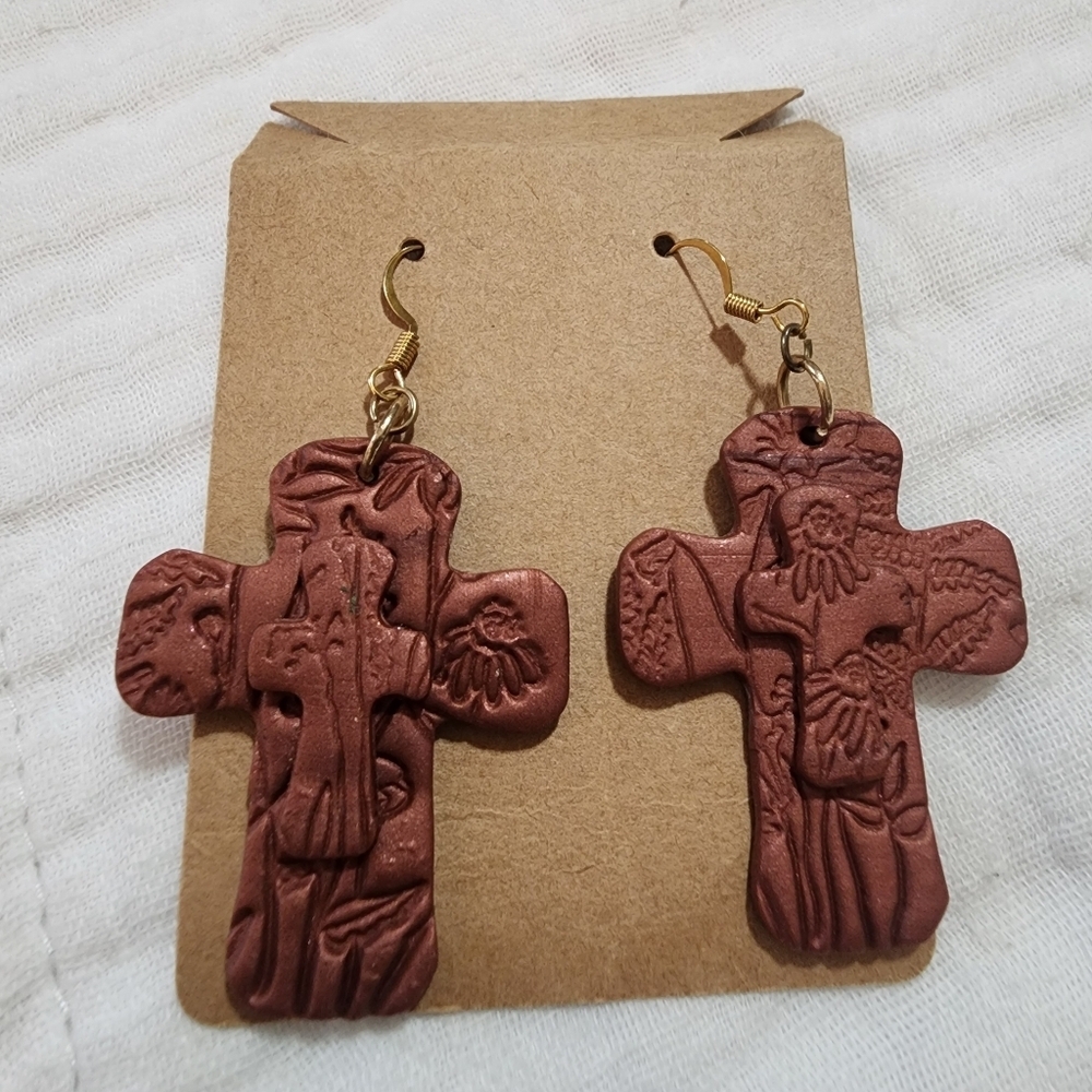 Handmade Floral Cross Earrings